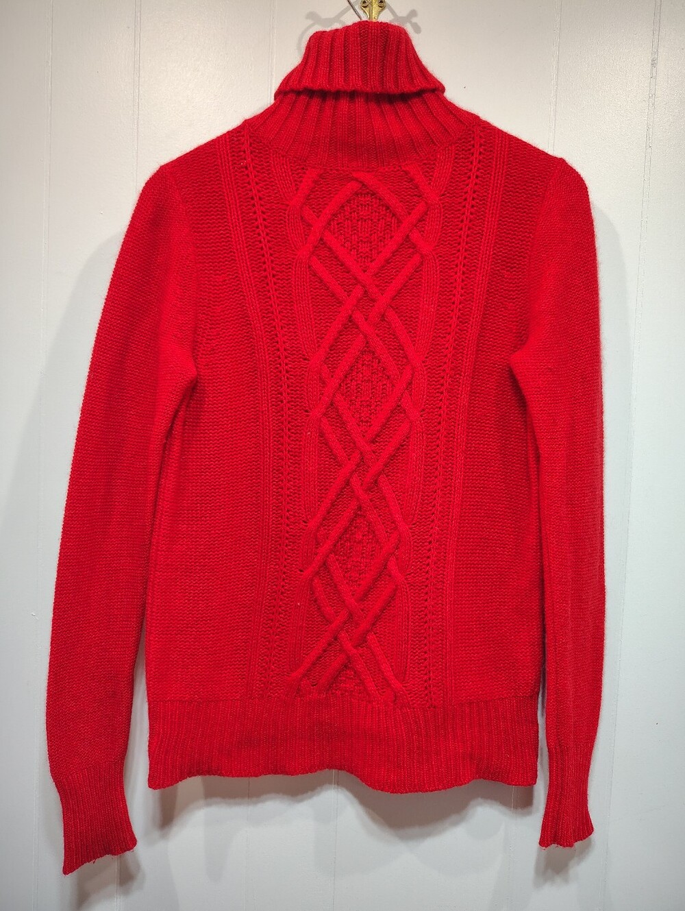 J Crew Cambridge Cable Turtleneck Sweater Red Size Medium Wool Rabbit Hair